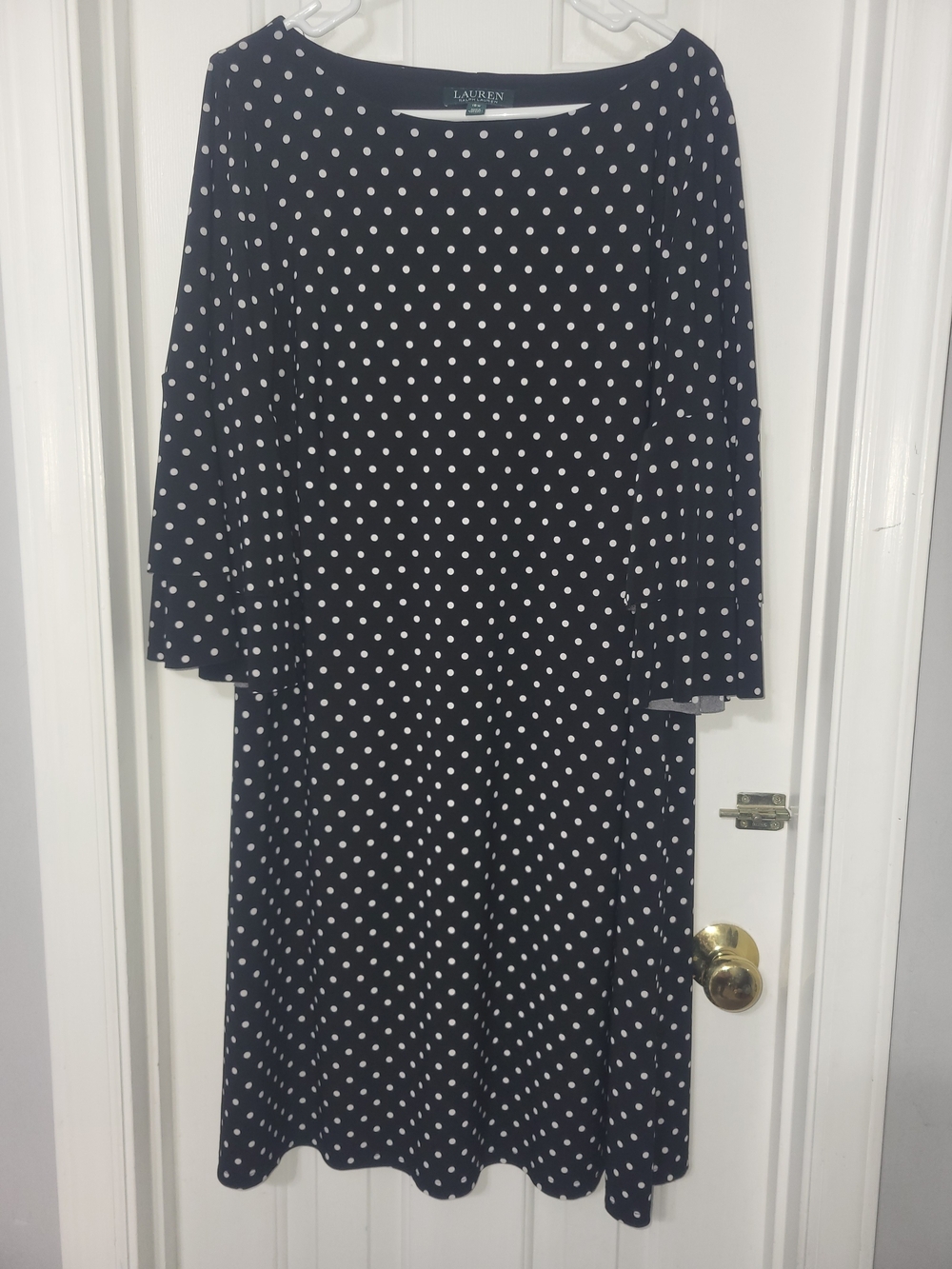 Lauren by Ralph Lauren Black Jersey Polka Dot A-Line Dress